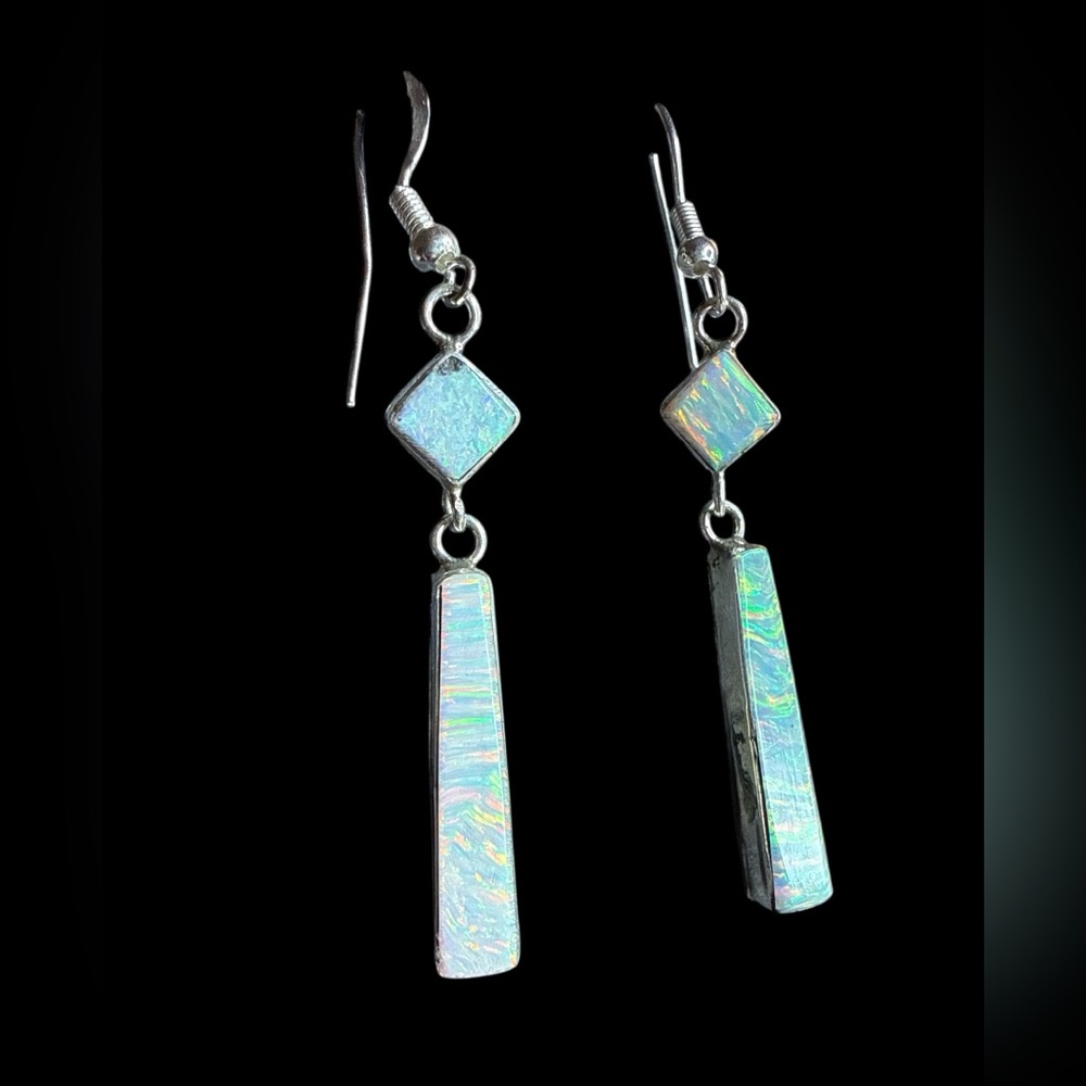 Victor Thompson Navajo Sterling Silver Opal Drop Earrings